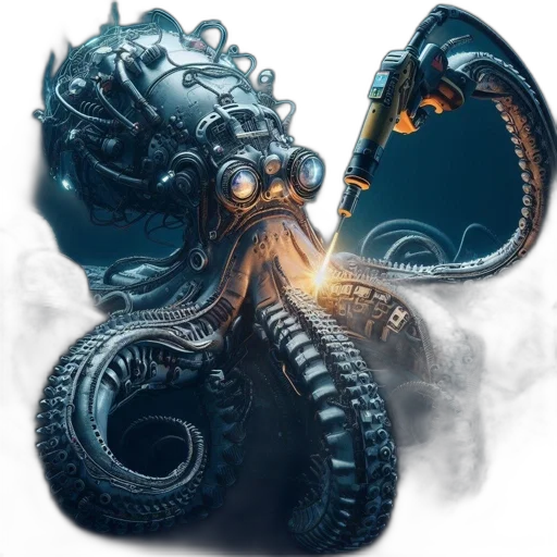creature, weapon, concept art, fantasy art, 3d render, photorealistic, underwater, mechanical transparent PNG cut-out