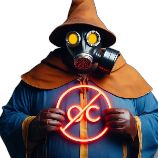 jacket, mask, staff, robot, concept art, cyberpunk, neon lights, individual transparent PNG cut-out