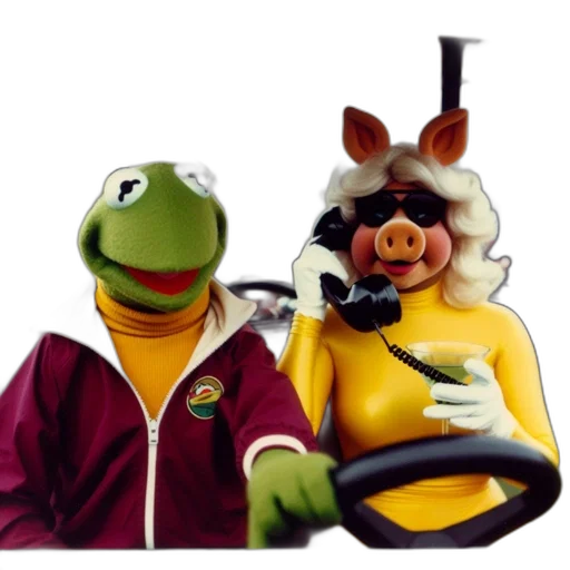 car, kermit, frog, miss, piggy, casual, attire, depicted transparent PNG cut-out
