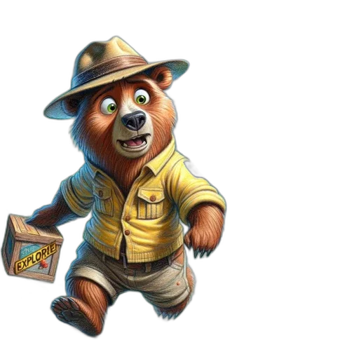 staff, animal, concept art, 3d render, fantasy art, photorealistic, animated, bear transparent PNG cut-out