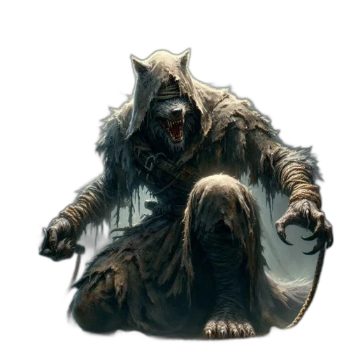 creature, animal, staff, mask, concept art, fantasy art, photorealistic, monochrome transparent PNG cut-out
