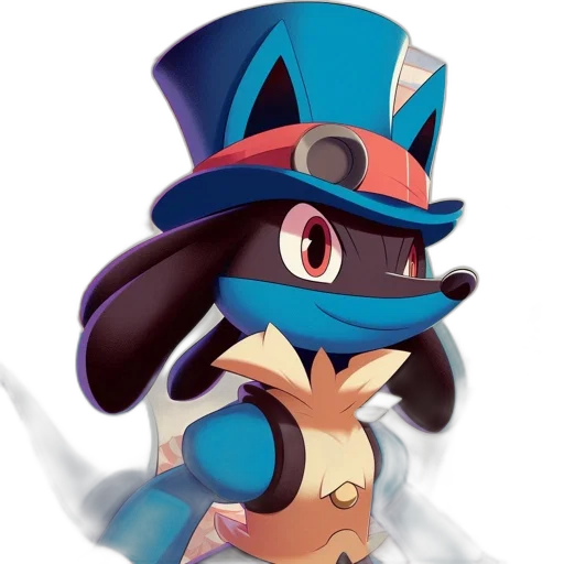 hat, staff, mask, concept art, 3d render, cartoon, pixel art, blue transparent PNG cut-out