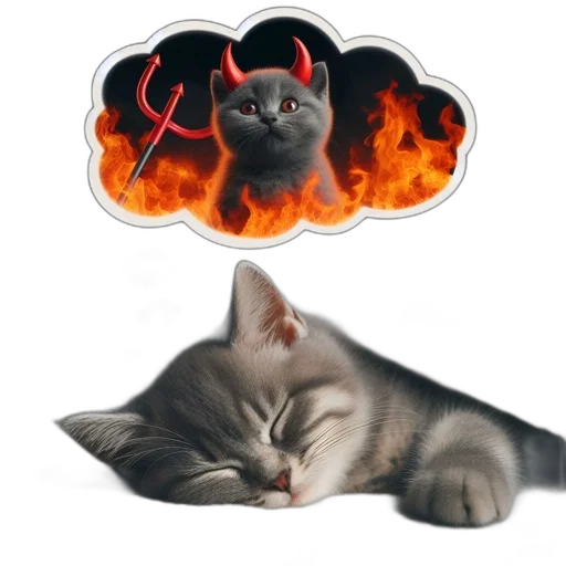 hat, concept art, photorealistic, pixel art, fantasy art, fire, kitten, sleeps transparent PNG cut-out