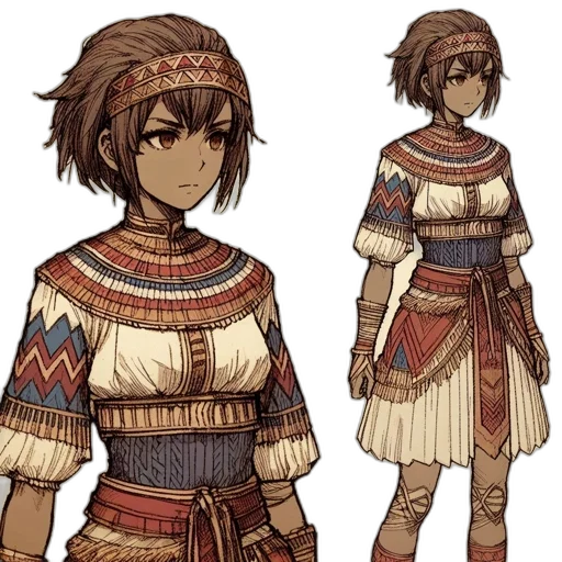 dress, staff, concept art, fantasy art, pixel art, anime, earth tones, dark transparent PNG cut-out