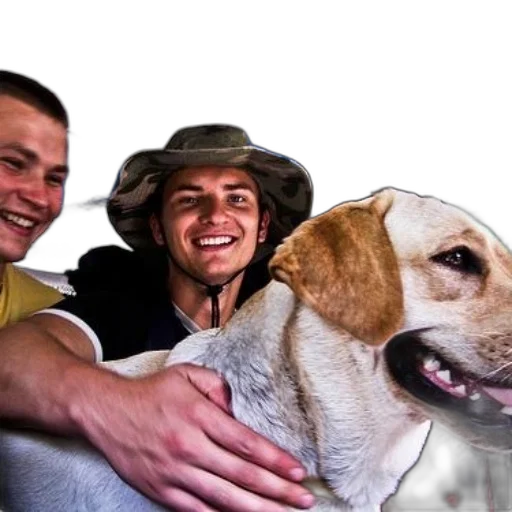 animal, hat, two, men, vehicle, large, dog, one transparent PNG cut-out