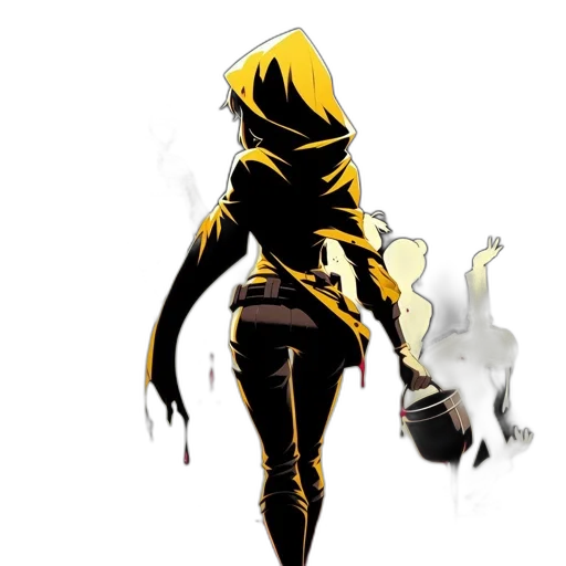 jacket, staff, weapon, mask, comic book art, concept art, cyberpunk, pixel art transparent PNG cut-out