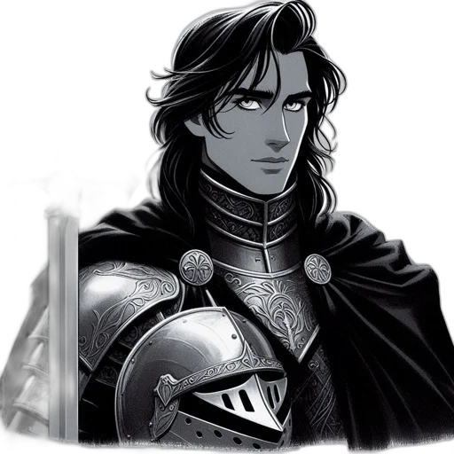 sword, fantasy art, comic book art, concept art, pixel art, monochrome, male, warrior transparent PNG cut-out
