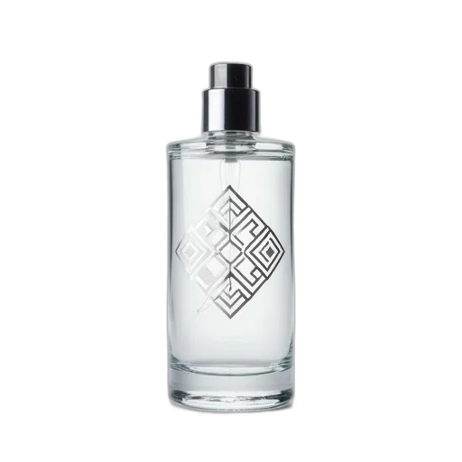 bottle, photorealistic, transparent, glass, silver, cap, base, containing transparent PNG cut-out
