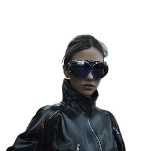 jacket, robot, staff, cyberpunk, 3d render, concept art, photorealistic, outer space transparent PNG cut-out