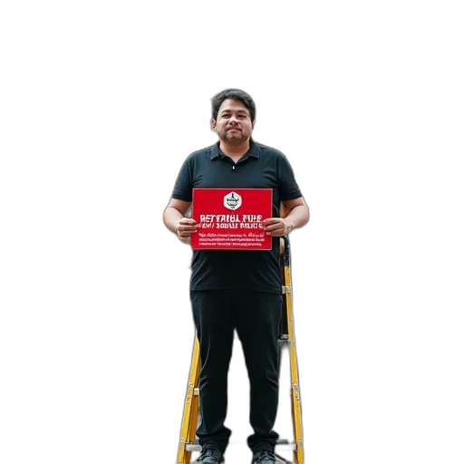 staff, furniture, man, black, shirt, pants, standing, step transparent PNG cut-out