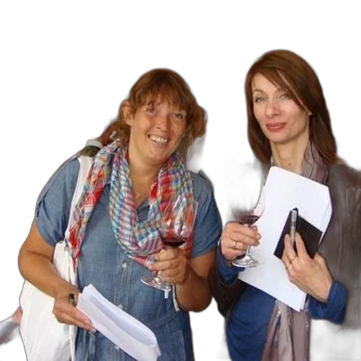 staff, two, women, holding, wine, glasses, papers, room transparent PNG cut-out