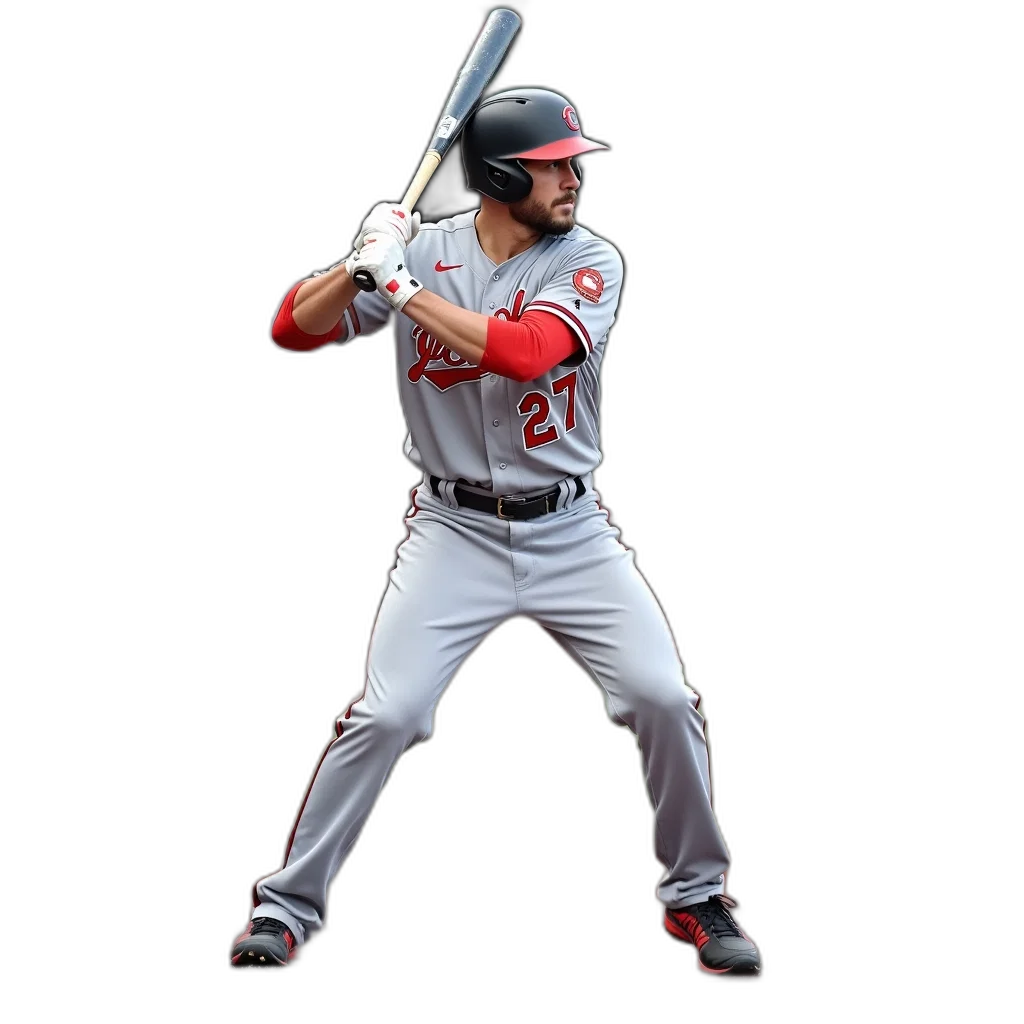 baseball, player, gray, uniform, number, holding, bat, standing transparent PNG cut-out