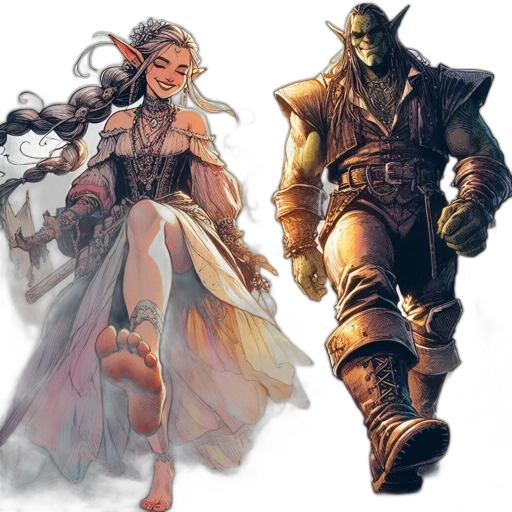 concept art, fantasy art, comic book art, watercolor, golden, dark, monochrome, earth tones transparent PNG cut-out