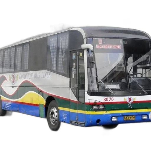 3d render, photorealistic, dominion, bus, lines, parked, front, building transparent PNG cut-out