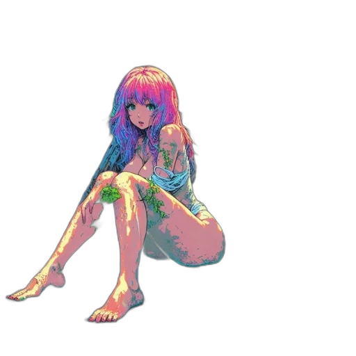 dress, creature, robot, weapon, vaporwave, pixel art, anime, concept art transparent PNG cut-out