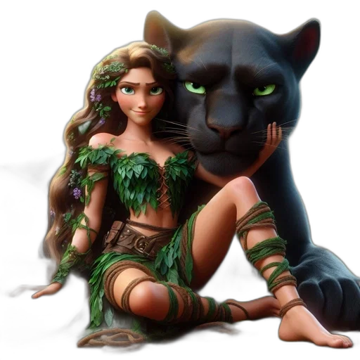 fantasy art, concept art, 3d render, comic book art, green, young, woman, long transparent PNG cut-out