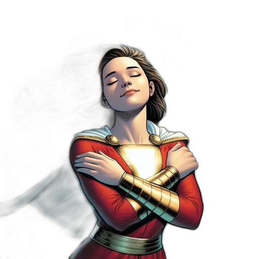 comic book art, concept art, fantasy art, watercolor, female, superhero, red, gold transparent PNG cut-out