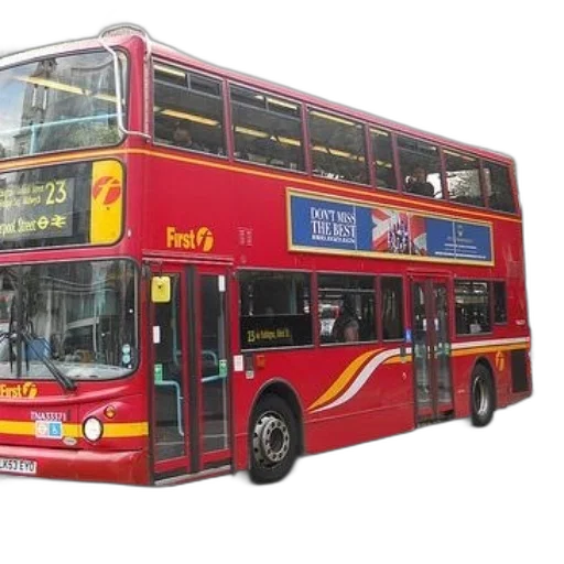 photorealistic, red, double-decker, bus, number transparent PNG cut-out