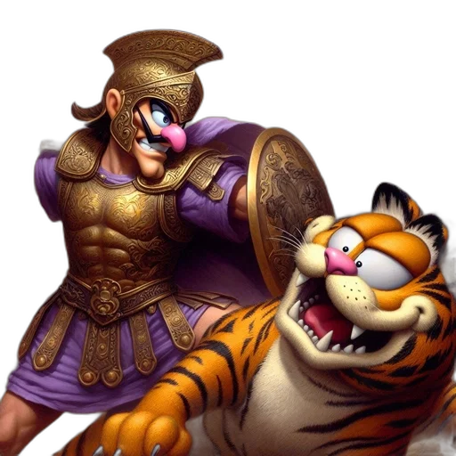 animal, fantasy art, concept art, comic book art, 3d render, surreal, scene, waluigi-like transparent PNG cut-out