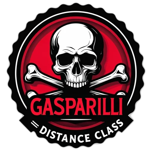 stylized, logo, featuring, skull, crossbones, red, background, black transparent PNG cut-out