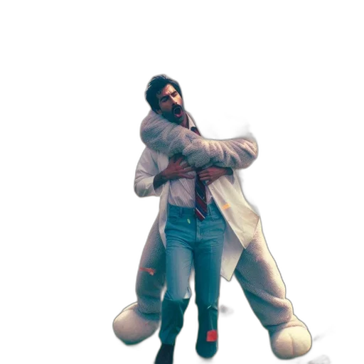 jacket, robot, concept art, pixel art, 3d render, comic book art, fog, snow transparent PNG cut-out