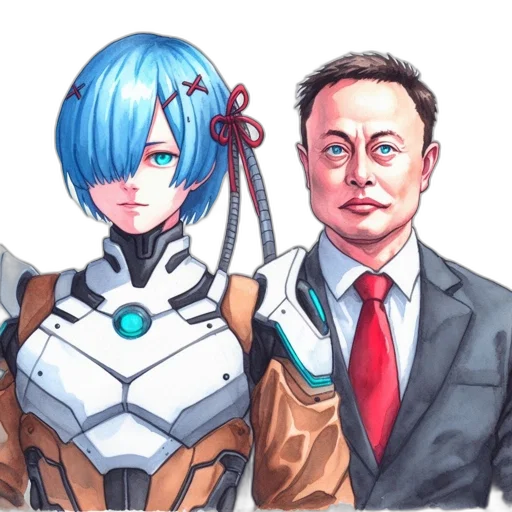 robot, staff, anime, concept art, cyberpunk, fantasy art, outer space, blue transparent PNG cut-out