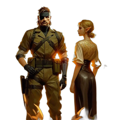jacket, staff, concept art, cyberpunk, comic book art, pixel art, outer space, golden transparent PNG cut-out