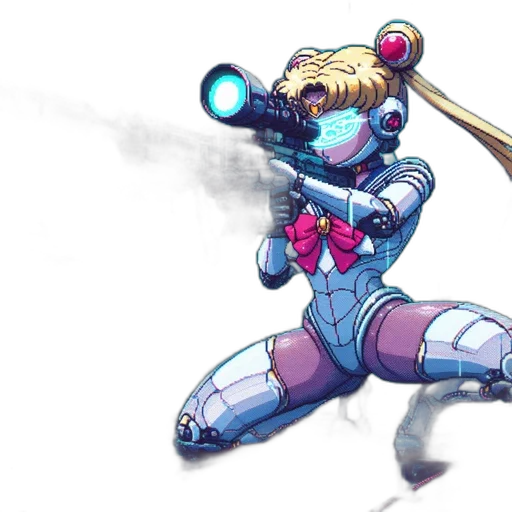 robot, weapon, staff, concept art, cyberpunk, comic book art, anime, outer space transparent PNG cut-out