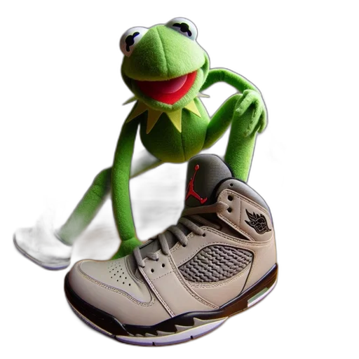 shoes, animal, photorealistic, 3d render, kermit, frog, toy, leans transparent PNG cut-out
