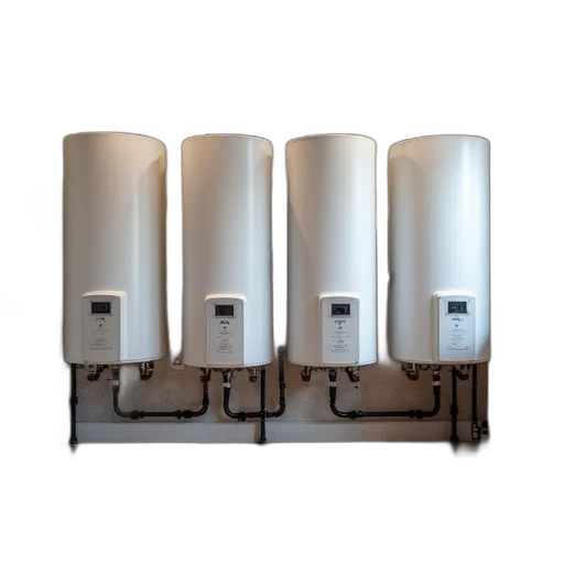 set, four, modern, shiny, new-looking, water, heaters, installed transparent PNG cut-out