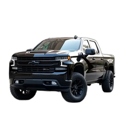 car, black, 2021, chevrolet, silverado, pickup, truck, parked transparent PNG cut-out