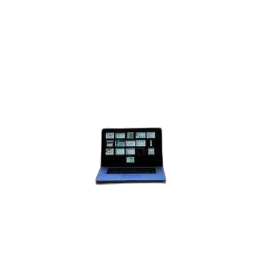 staff, 3d render, blue, laptop, multiple, windows, open, sits transparent PNG cut-out