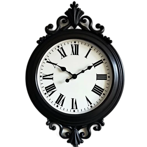jewelry, 3d render, photorealistic, vintage, clock, black, ornate, frame transparent PNG cut-out