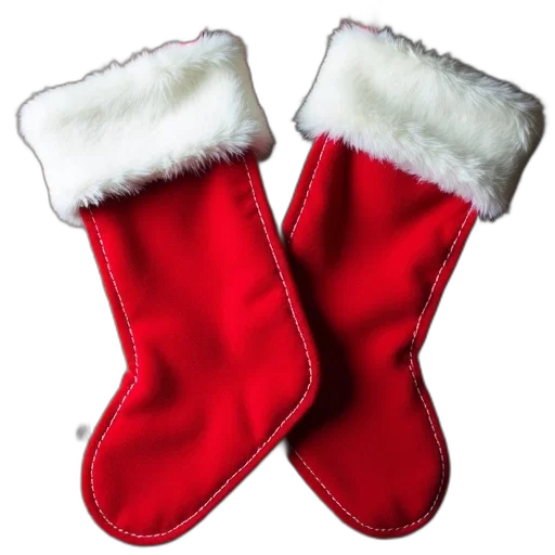 shoes, two, red, christmas, stockings, white, cuffs, stitching transparent PNG cut-out