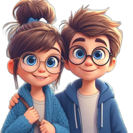 cartoon, 3d render, photorealistic, concept art, boy, girl, blue, clothing transparent PNG cut-out
