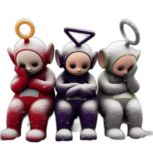 staff, 3d render, concept art, three, animated, teletubbies, sit, snowy transparent PNG cut-out