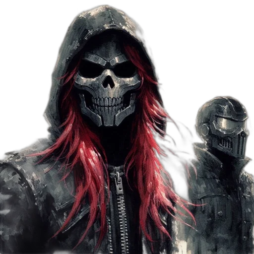 mask, jacket, concept art, cyberpunk, fantasy art, comic book art, red, figure transparent PNG cut-out