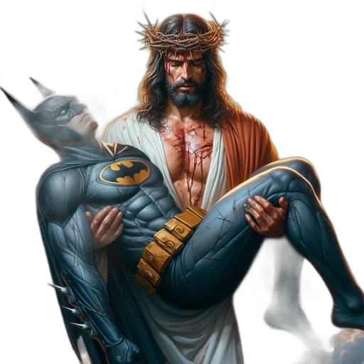 comic book art, concept art, fantasy art, batman, lies, lifelessly, arms, figure transparent PNG cut-out