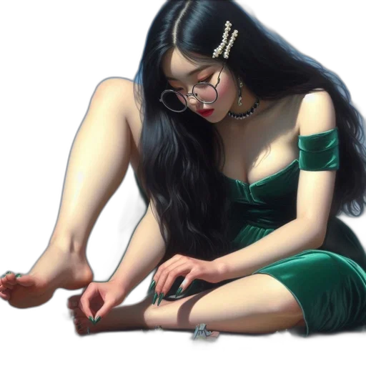 jewelry, dress, oil painting, fantasy art, photorealistic, concept art, fire, green transparent PNG cut-out