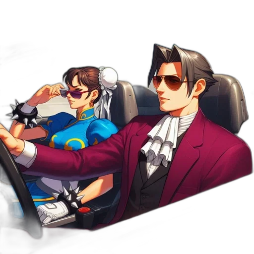 car, concept art, cartoon, anime, pixel art, two, animated, characters transparent PNG cut-out
