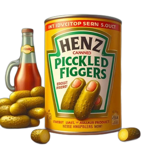 food, bottle, photorealistic, 3d render, humorous, advertisement, henz, pickled transparent PNG cut-out