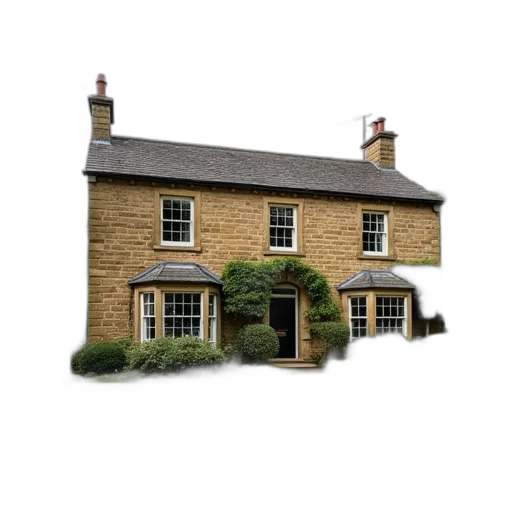 building, 3d render, photorealistic, bedroom, detached, house, sale, meadow transparent PNG cut-out