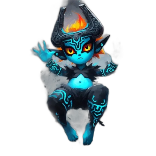 staff, mask, concept art, fantasy art, pixel art, 3d render, dark, blue transparent PNG cut-out