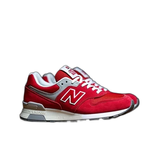 shoes, 3d render, photorealistic, red, pair, grey, new, balance transparent PNG cut-out
