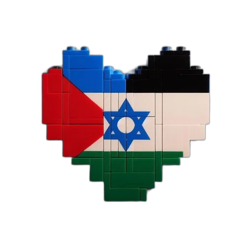 pixel art, heart-shaped, structure, combines, palestinian, red, blue, israeli transparent PNG cut-out
