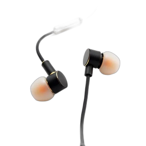 pair, earphones, black, gold, design, featuring, coiled, cable transparent PNG cut-out
