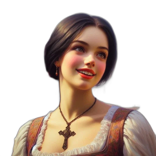face, jewelry, dress, staff, fantasy art, photorealistic, concept art, 3d render transparent PNG cut-out