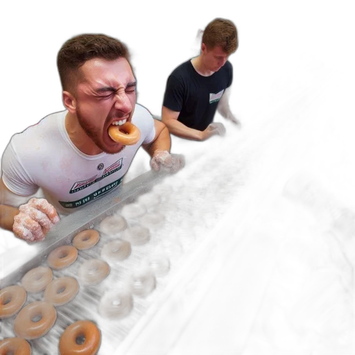 food, 3d render, photorealistic, concept art, energetic, man, tries, eating transparent PNG cut-out