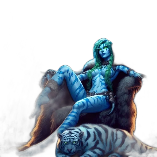 creature, fantasy art, concept art, comic book art, watercolor, forest, blue, green transparent PNG cut-out