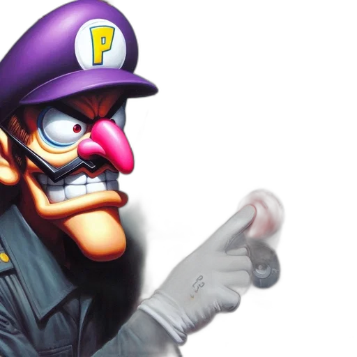 hat, face, weapon, mask, 3d render, concept art, serious, yet transparent PNG cut-out